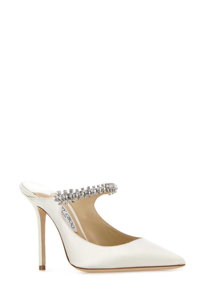 White Satin Bing 100 Mules Ivory Textile Leather Salpa Metal Scarpe Con Tacco
