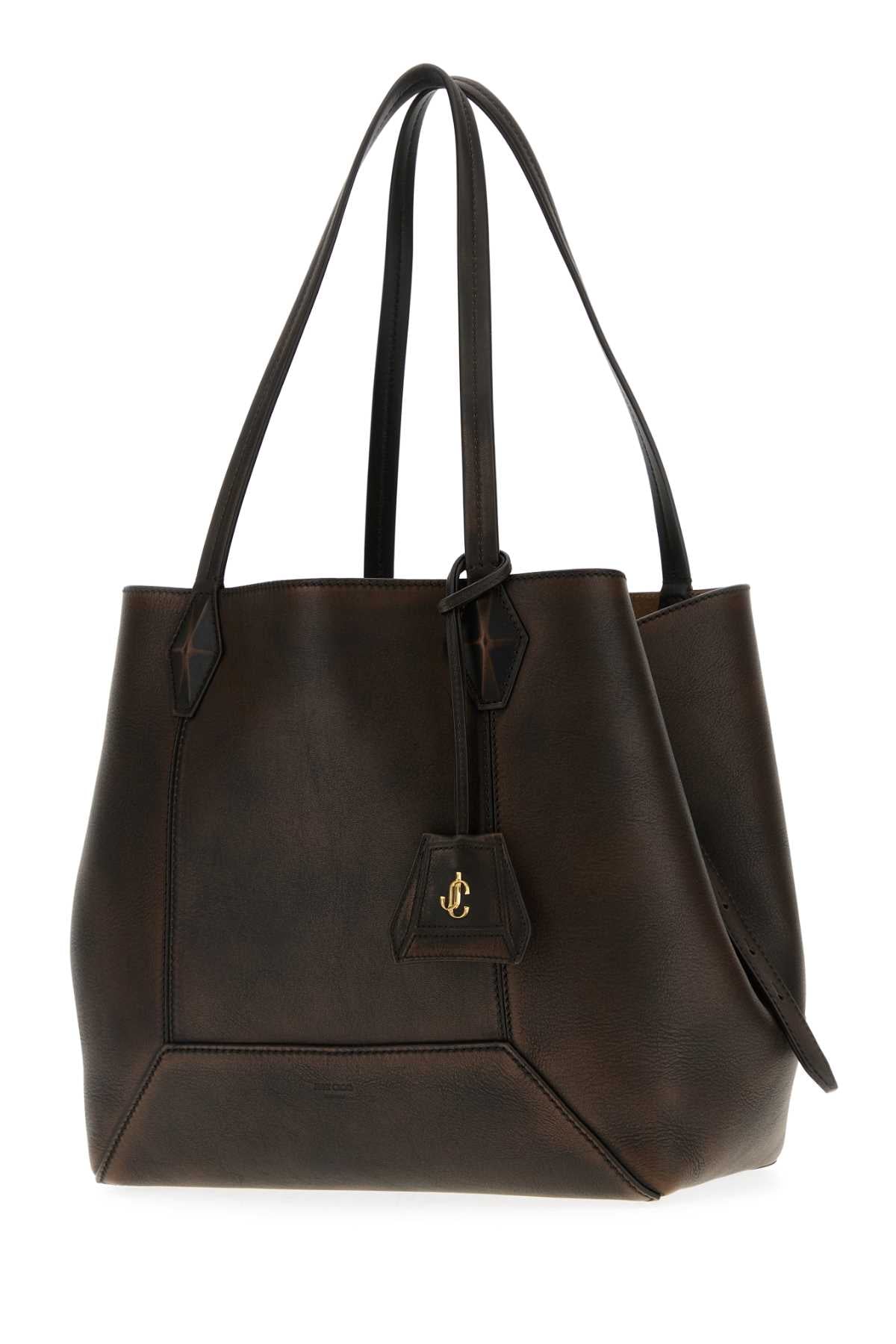 Dark Brown Leather Diamond Shopping Bag Cognacgold Borse A Mano