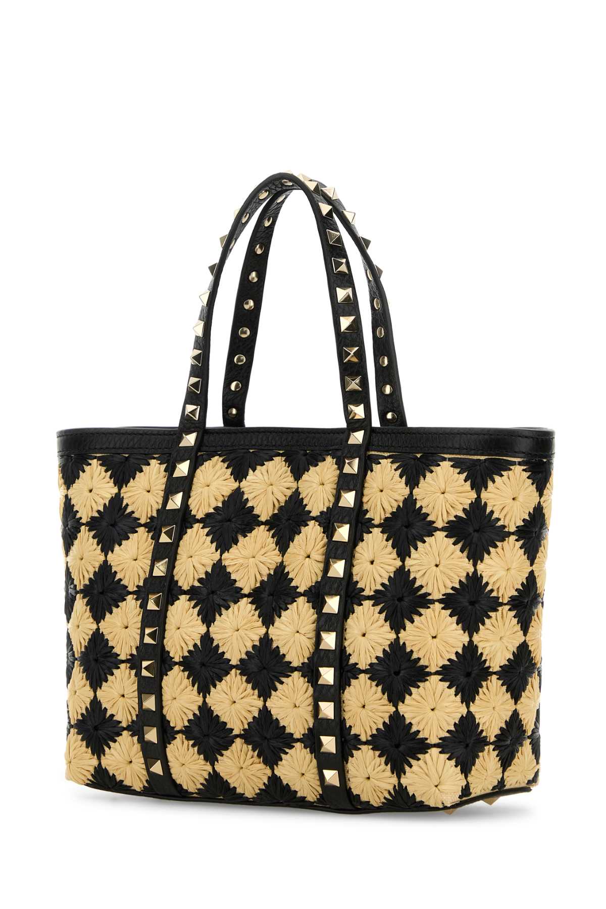 Embroidered Raffia Mini Rockstud Handbag Naturalenero Borse A Mano