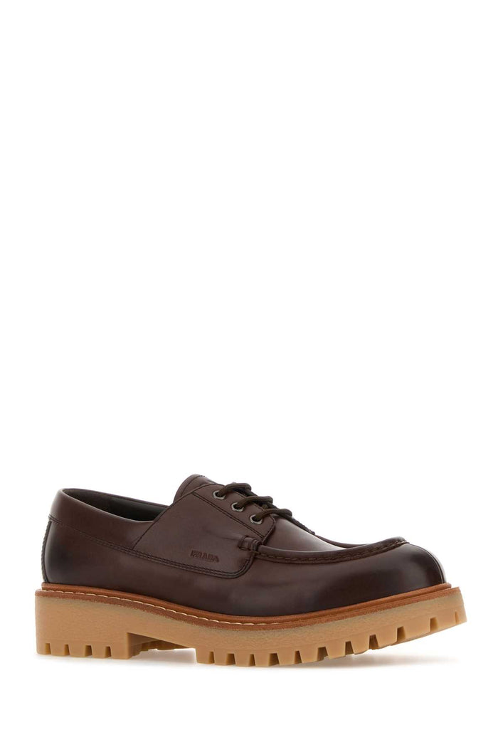 Brown Leather Lace-Up Shoes Ebano Vitello Scarpe Stringate