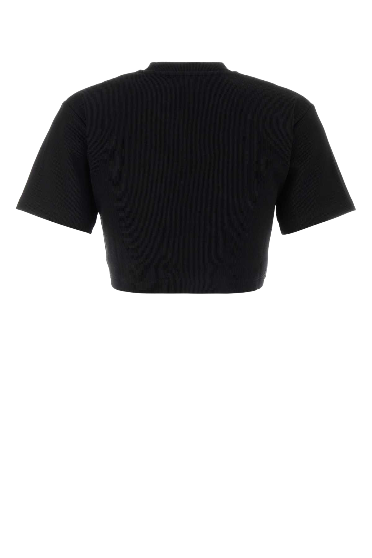 Black Stretch Cotton T-Shirt Blackwhite Exterior: Elastane