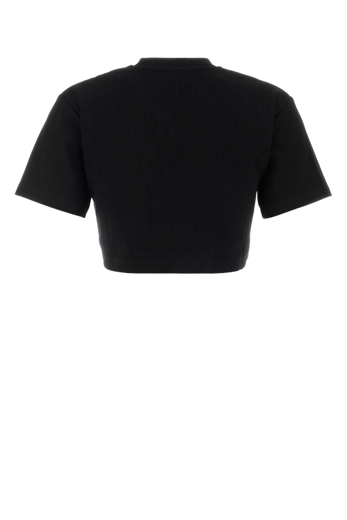Black Stretch Cotton T-Shirt Blackwhite Exterior: Elastane