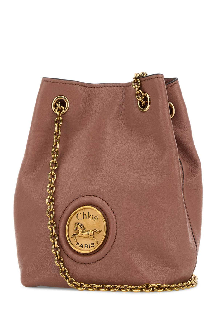Antiqued Pink Leather Horse Medal Bucket Bag Nougat Borse A Tracolla