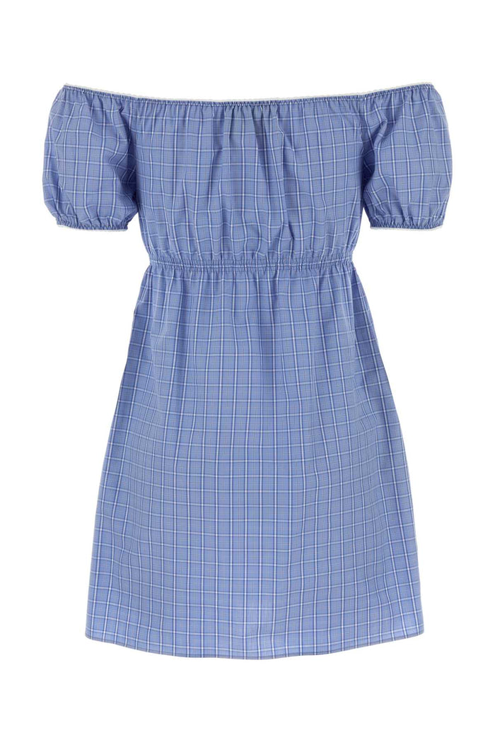 Embroidered Poplin Mini Dress Celeste Exterior: Cotton Abiti