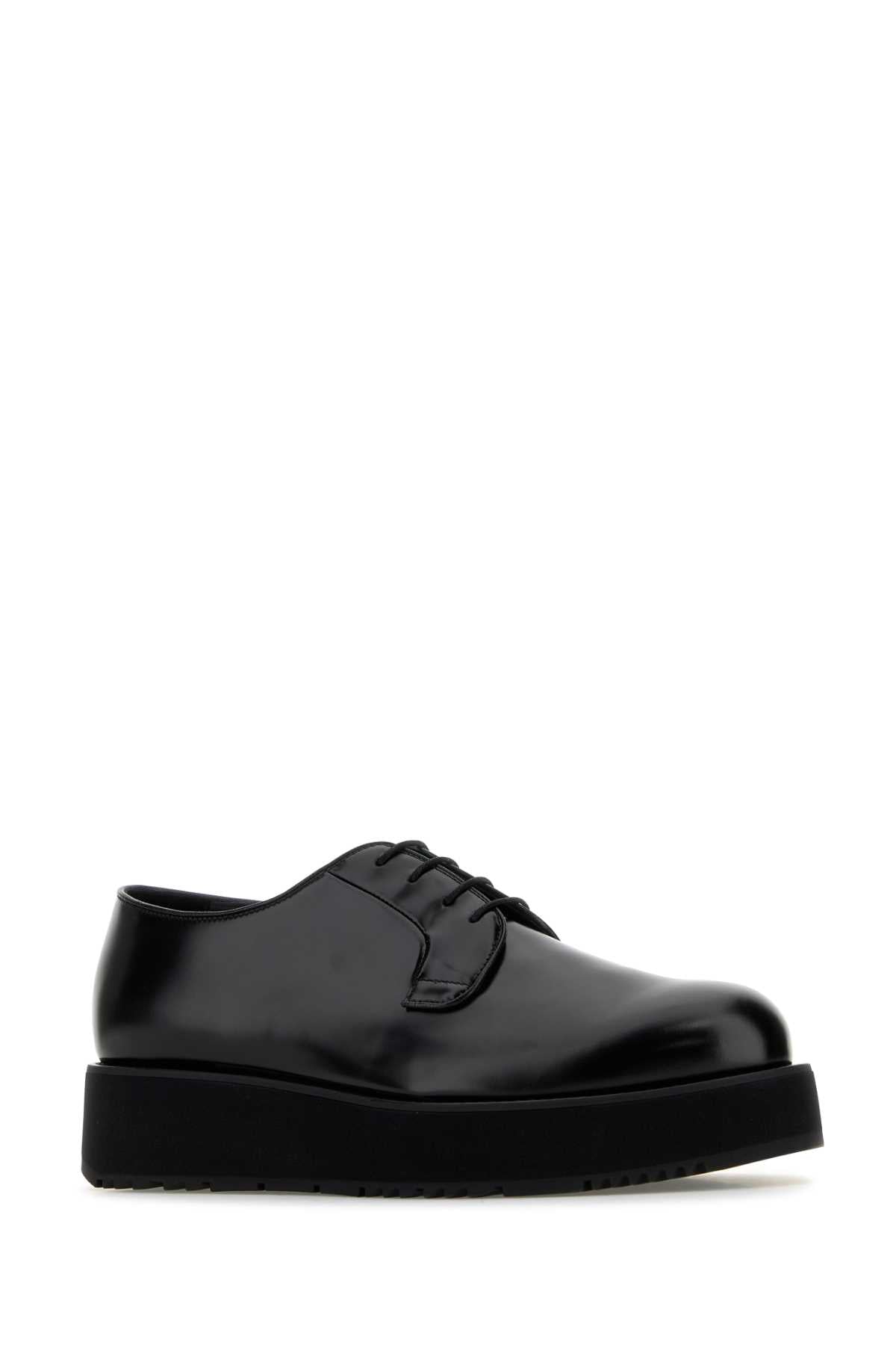 Black Leather Lace-Up Shoes Nero Vitello Scarpe Stringate