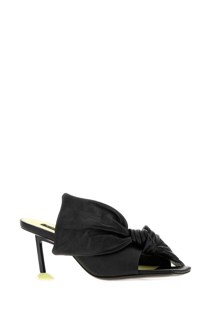 Black Leather Boudoir Mules Sandali