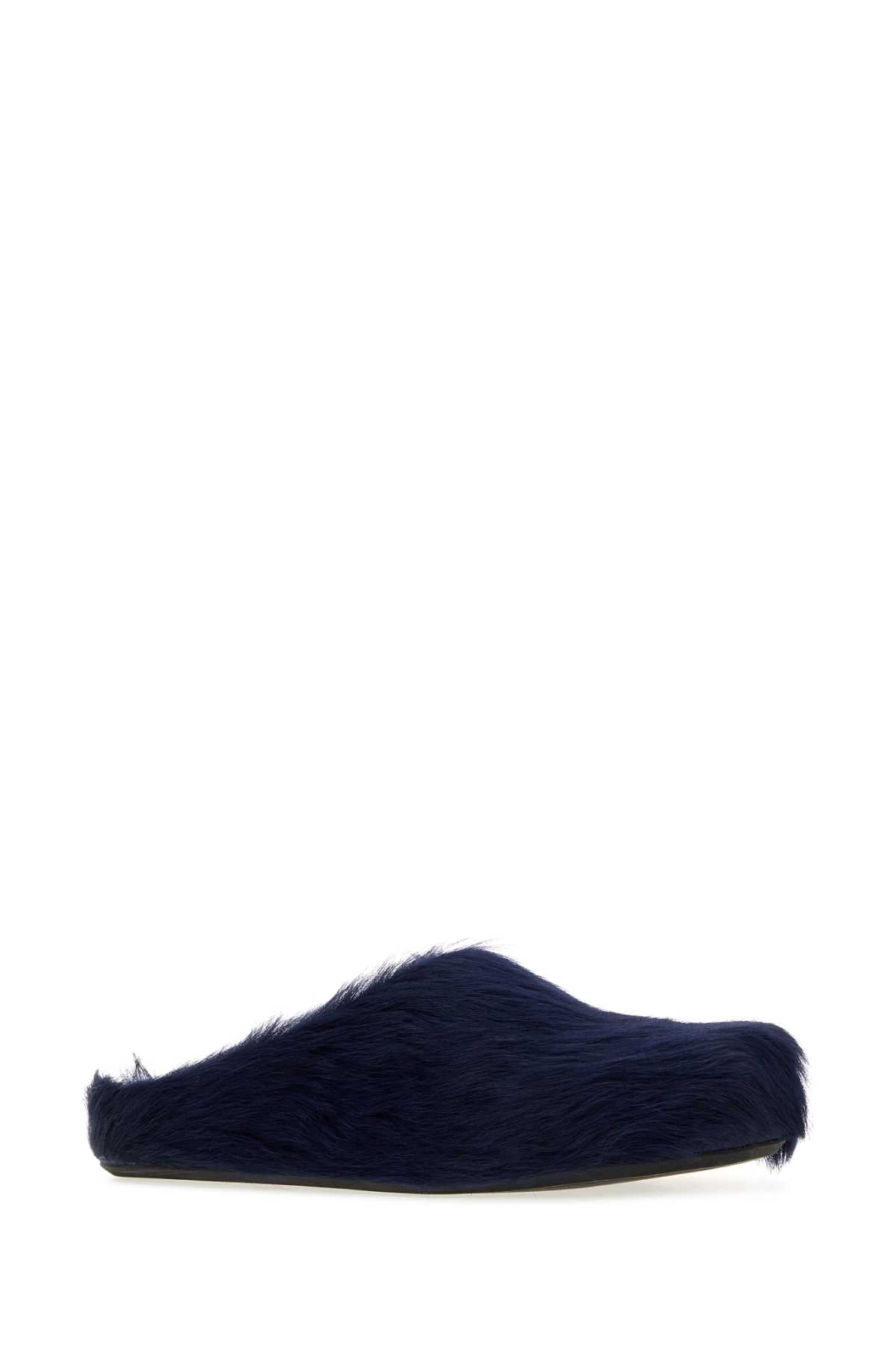 Navy Blue Calf Hair Fussbett Slippers Eclipse Mocassini