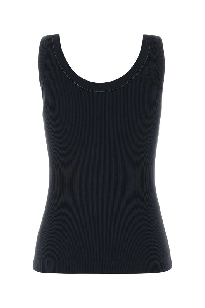 Dark Blue Stretch Cotton Tank Top C4224 Exterior: Elastane Maglie