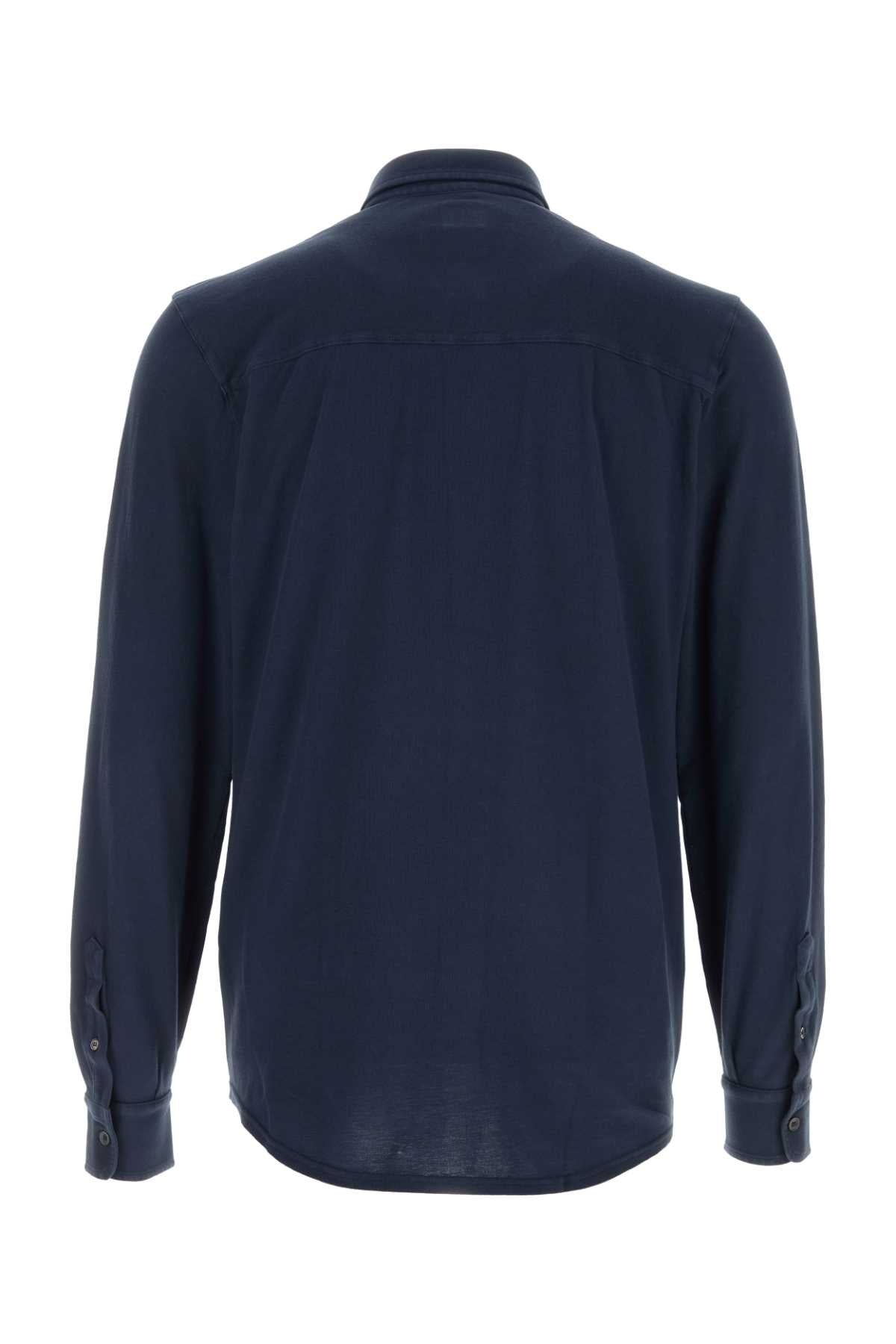 Navy Blue Piquet Shirt Bluaperto Exterior: Cotton Camicie