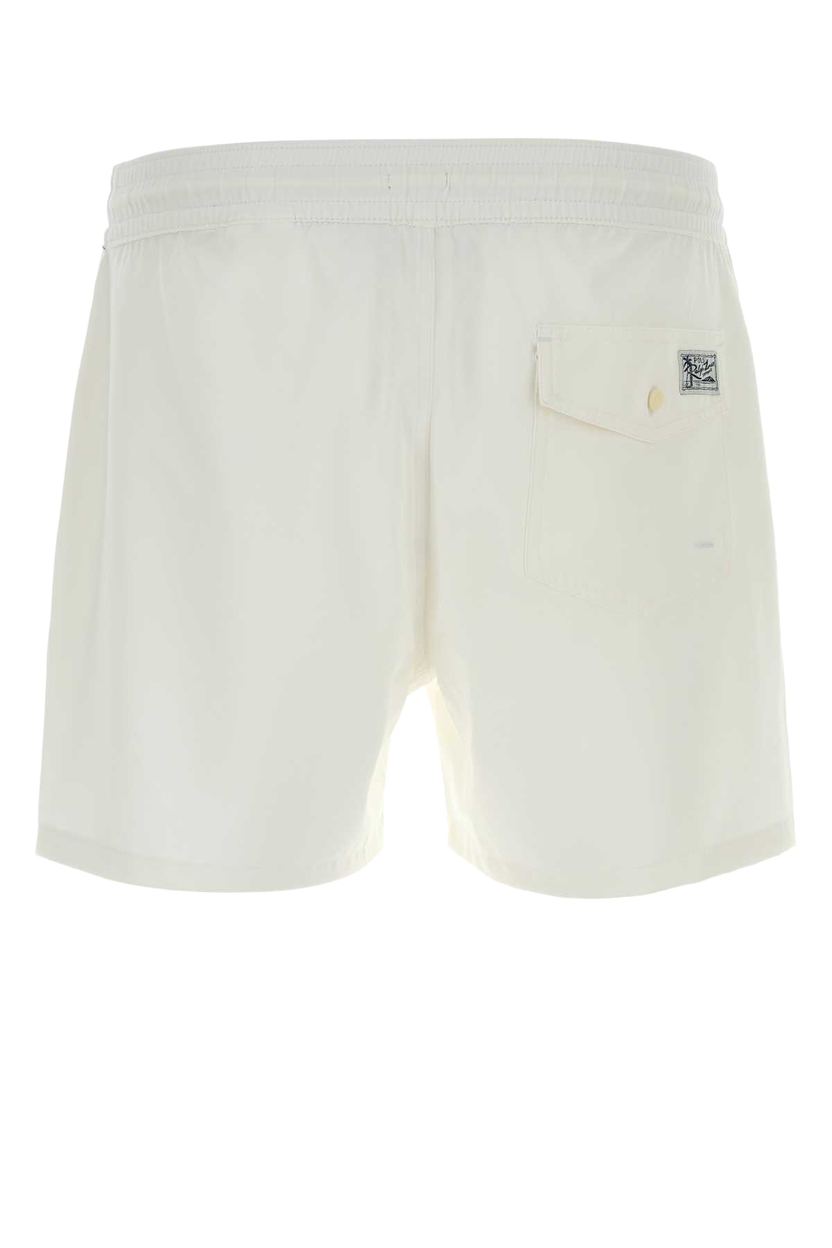 White Stretch Polyester Swimming Shorts Costumi Da Bagno