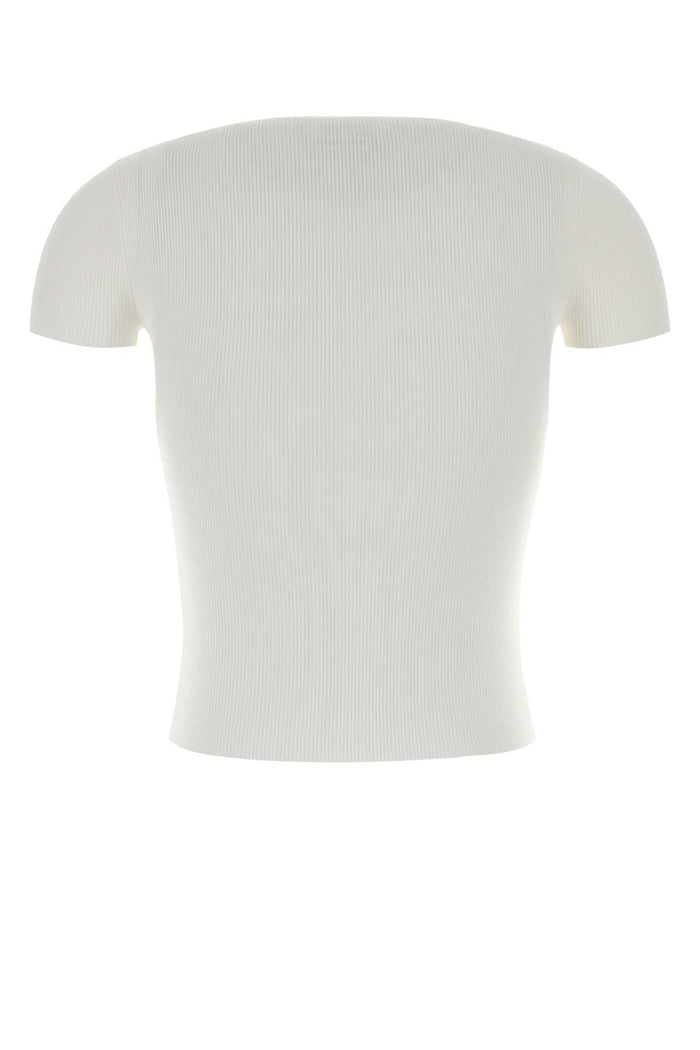 White Stretch Nylon T-Shirt Exterior: Elastane Maglie