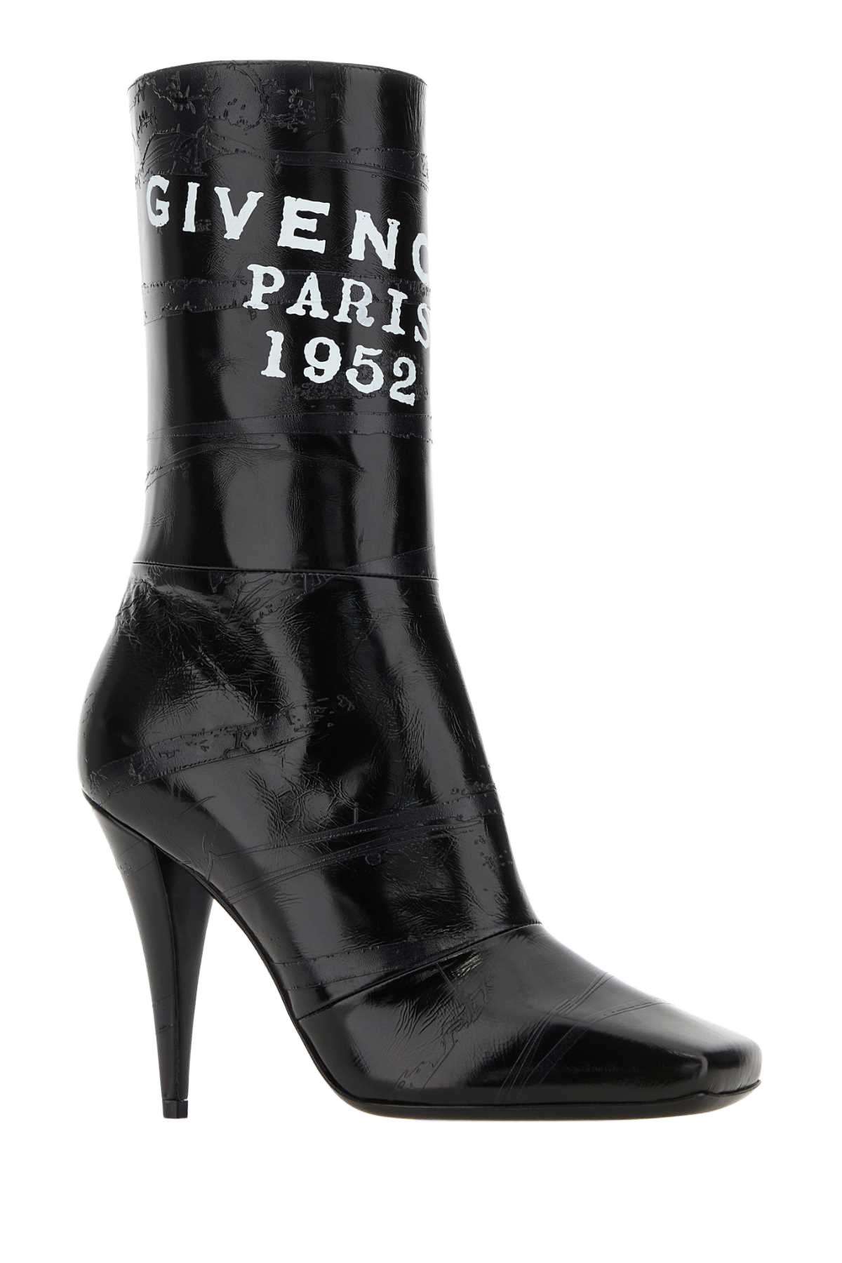 Black Leather Sliced Square Givenchy Tape Ankle Boots Stivali