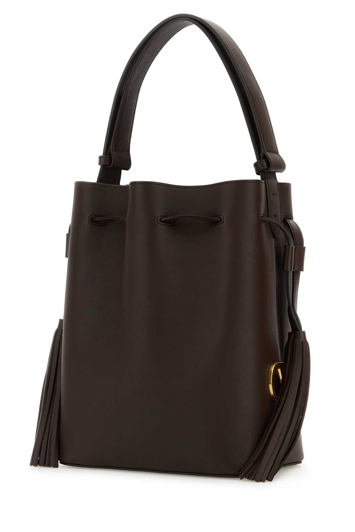 Chocolate Leather Vlogo Signature Bucket Bag Darkcoffee Calf - Bos Taurus Borse A Secchiello