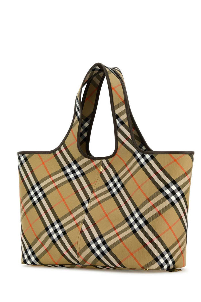 Embroidered Canvas Medium Check Shopping Bag Sand Borse A Mano