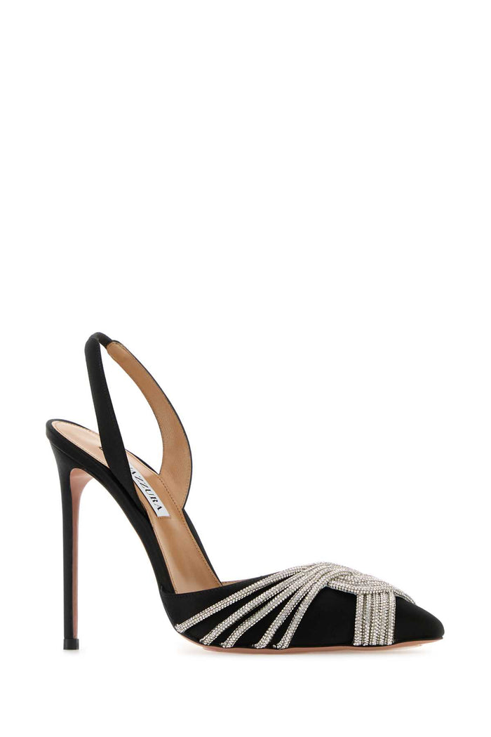 Black Satin Gatsby Sling 105 Pumps Scarpe Con Tacco
