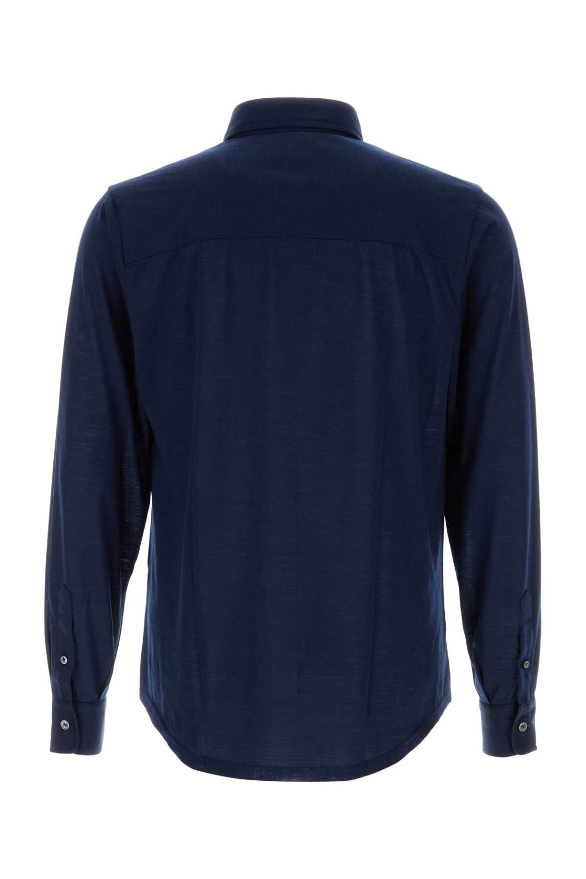 Navy Blue Wool Shirt Exterior: Camicie