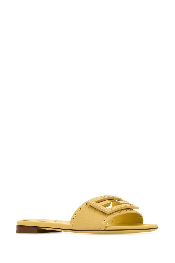 Yellow Leather Baguette Slippers Light Sorbetto