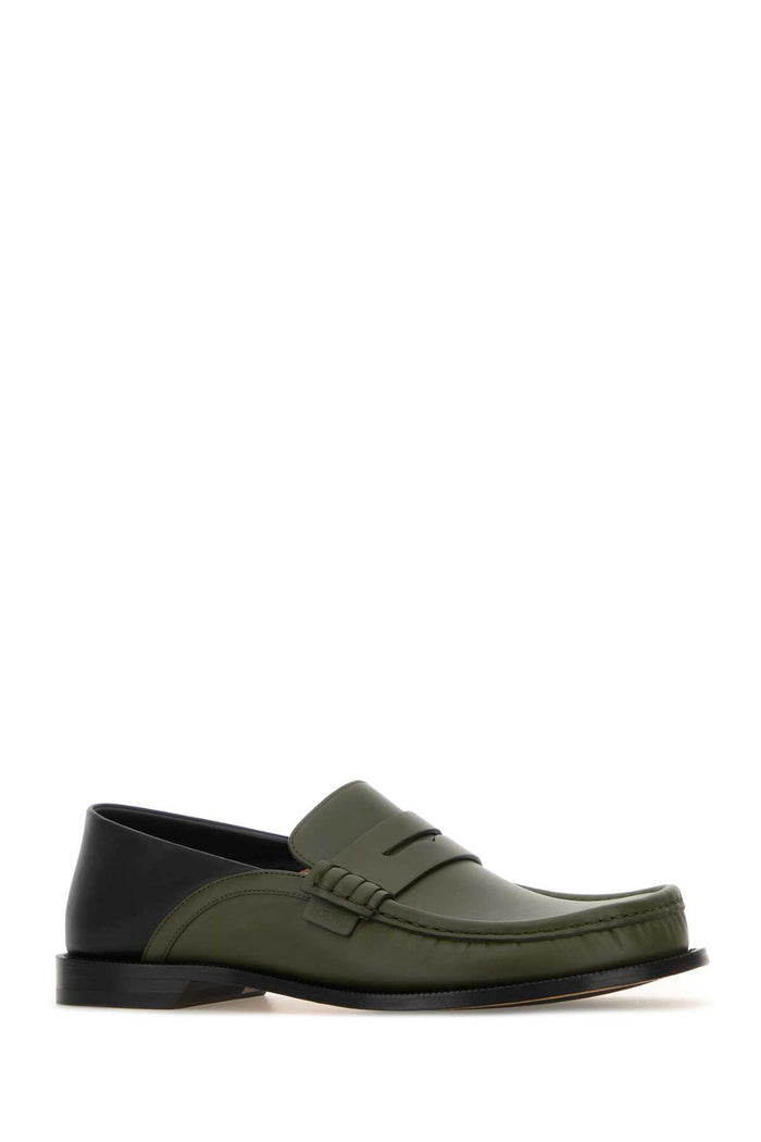 Two-Tone Leather Campo Flap Loafers Sageblack Mocassini