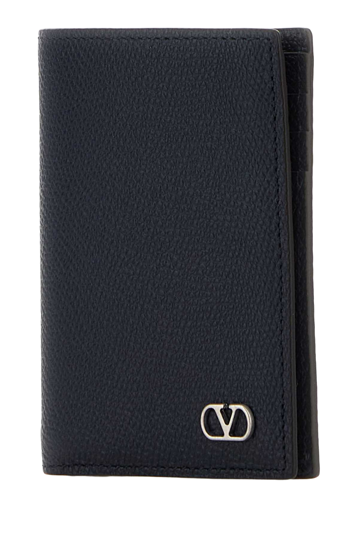 Midnight Blue Leather Card Holder Marine Calf - Bos Taurus Portafogli