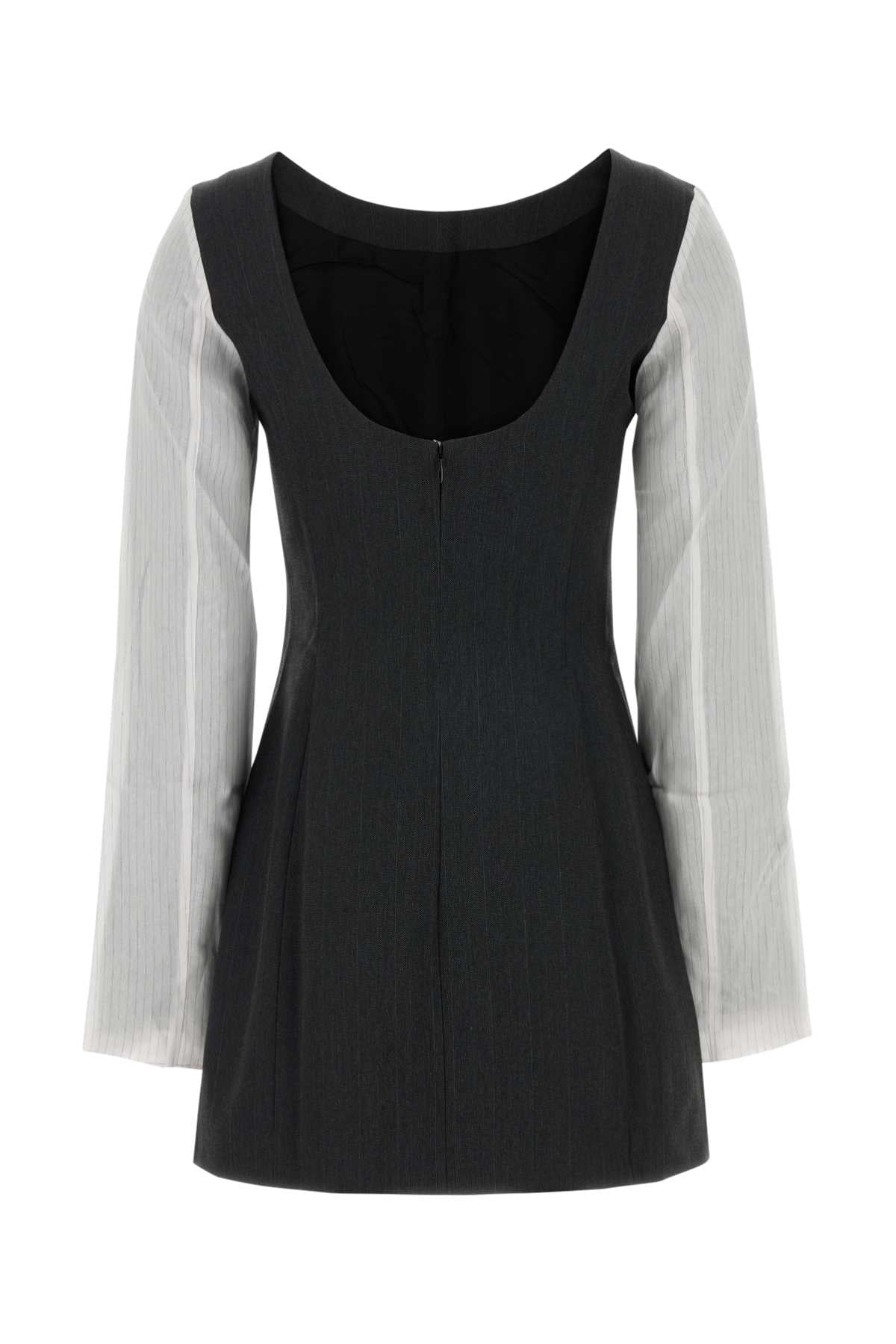 Embroidered Twill Mini Dress Shork Pinstripe Herringbone Abiti