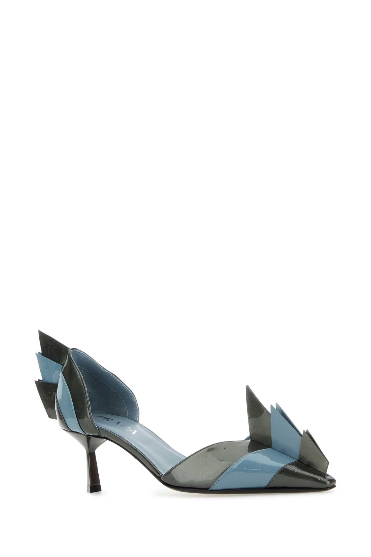 Two-Tone Leather Pumps Antracite+astrale Scarpe Con Tacco
