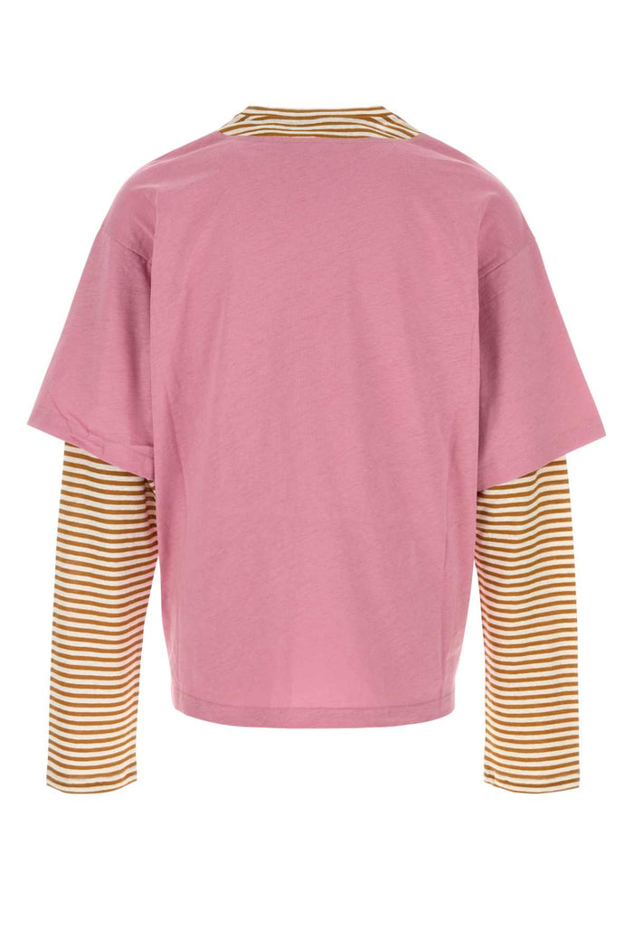 Dark Pink Linen Bend T-Shirt Mustard Exterior: Cotton