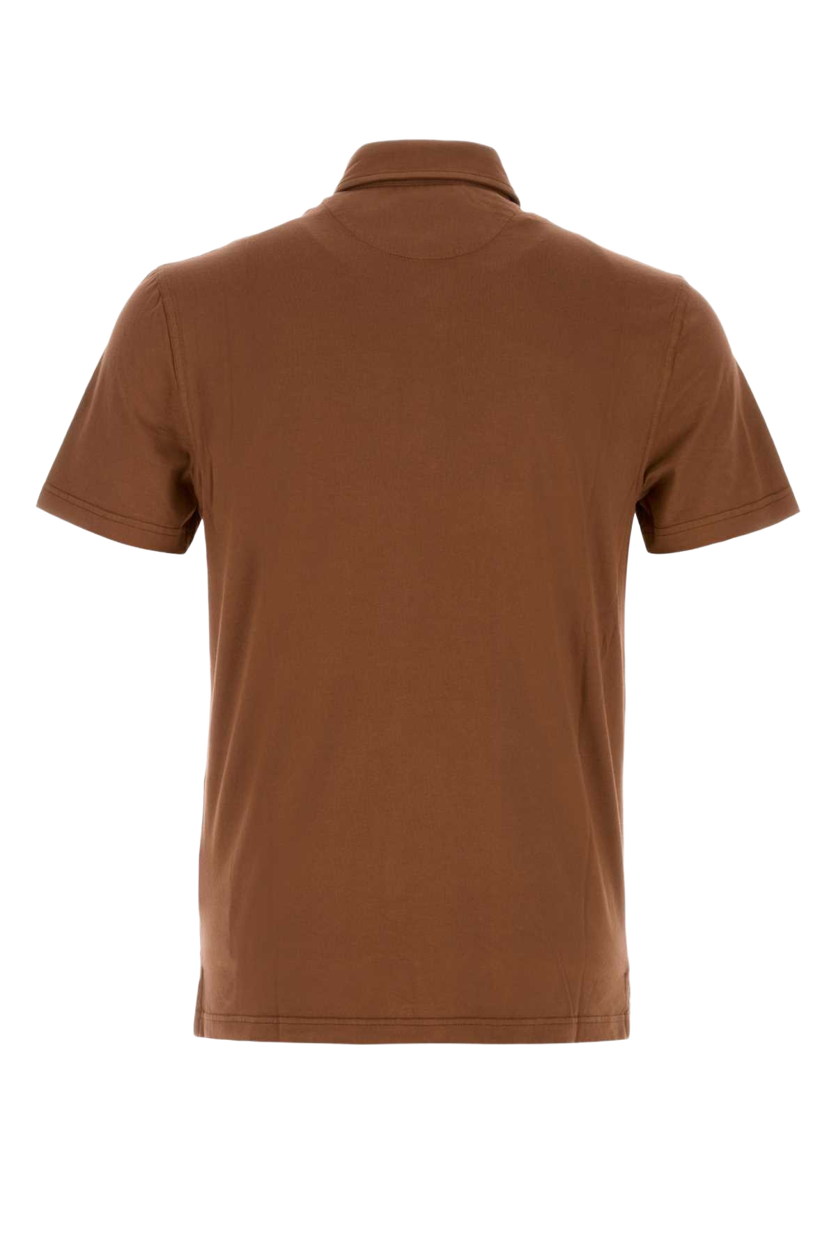 Brown Stretch Cotton Polo Shirt Cioccolato Exterior: Elastane
