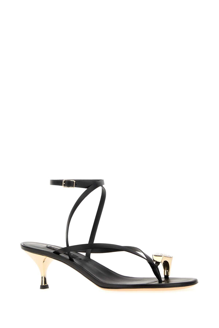 Black Leather Thong Sandals Nero Sandali