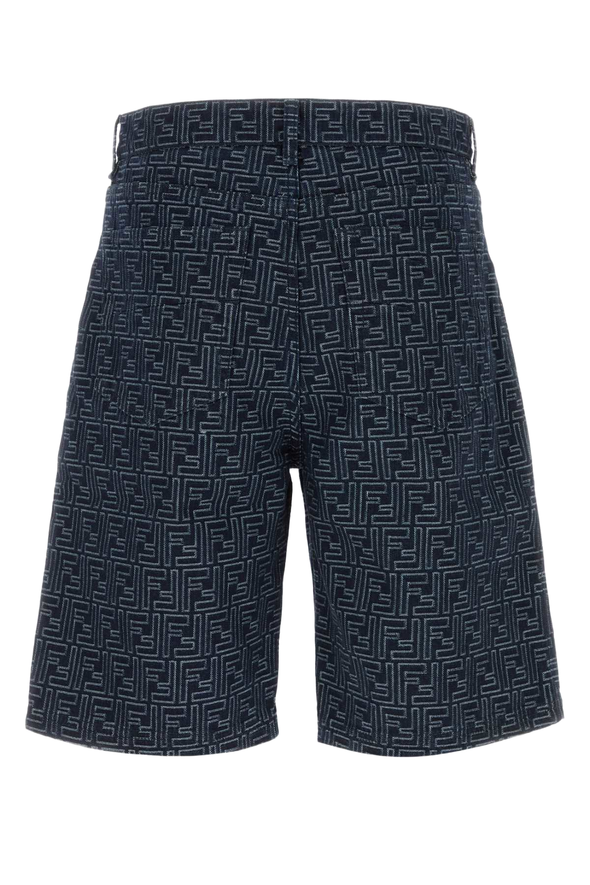 Embroidered Denim Bermuda Shorts Indigo Exterior: Cotton