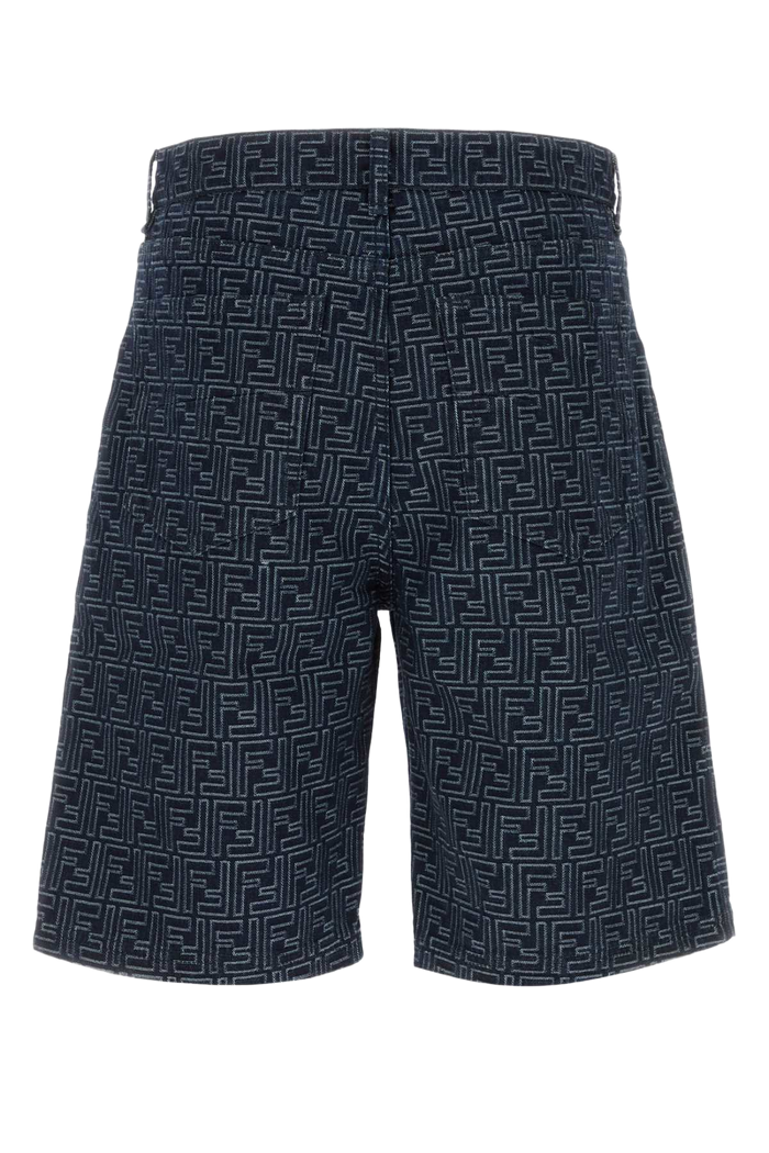 Embroidered Denim Bermuda Shorts Indigo Exterior: Cotton