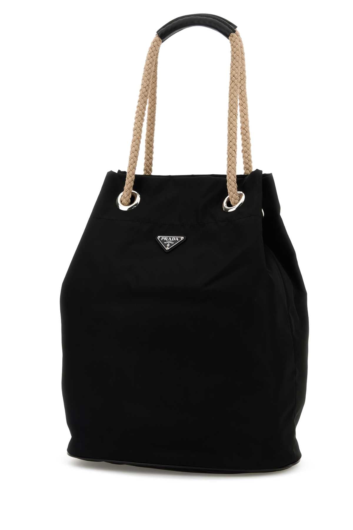 Black Re-Nylon Shopping Bag Nero Poliammidericiclata-vitello Borse A Mano