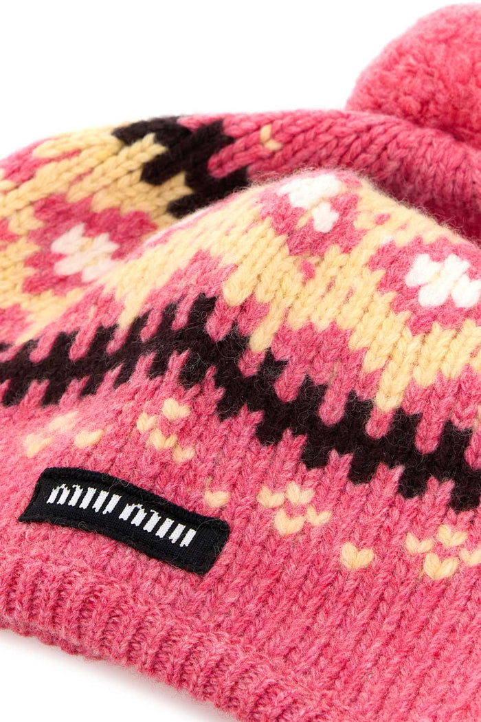 Embroidered Wool Beanie Hat Rosa Exterior: Virgin Cappelli E Fasce Per Capelli
