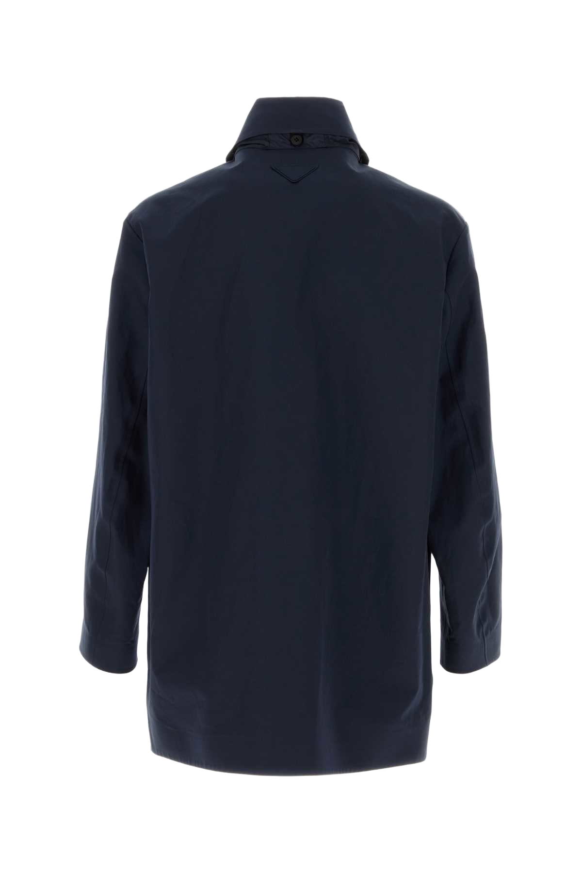 Navy Blue Poplin Overcoat Bleu Exterior: Cotton Cappotti
