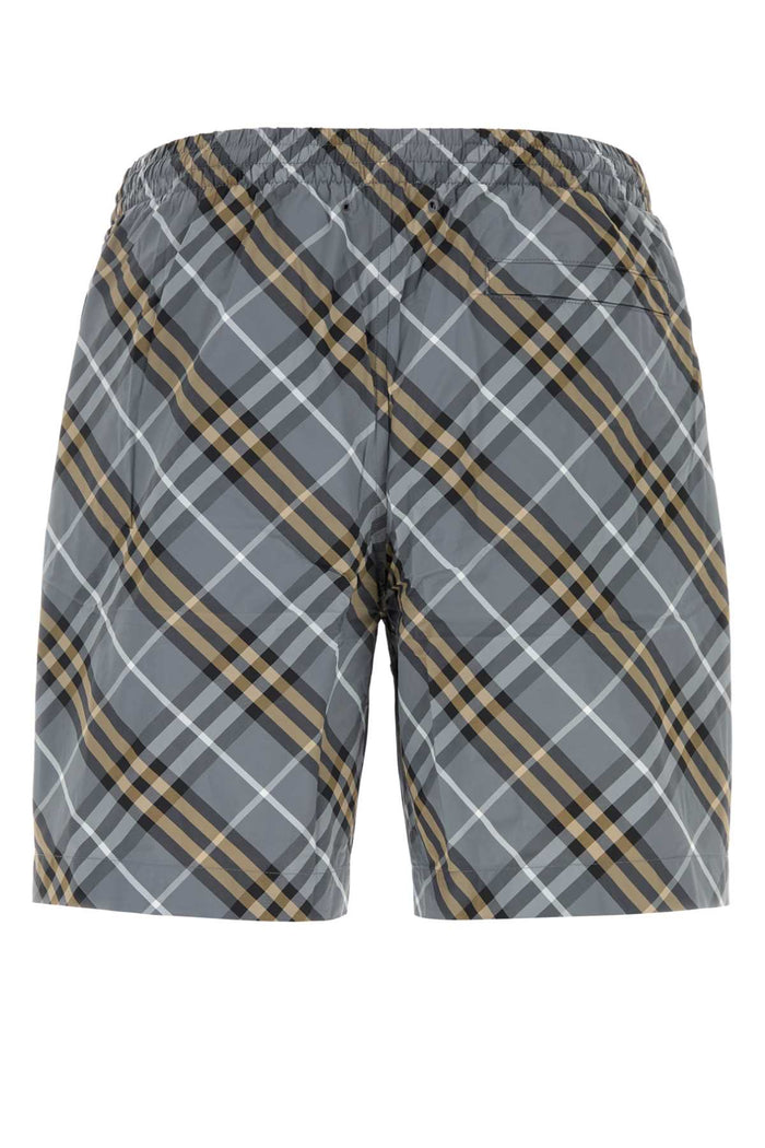 Embroidered Nylon Swimming Shorts Waveblueipcheck Costumi Da Bagno