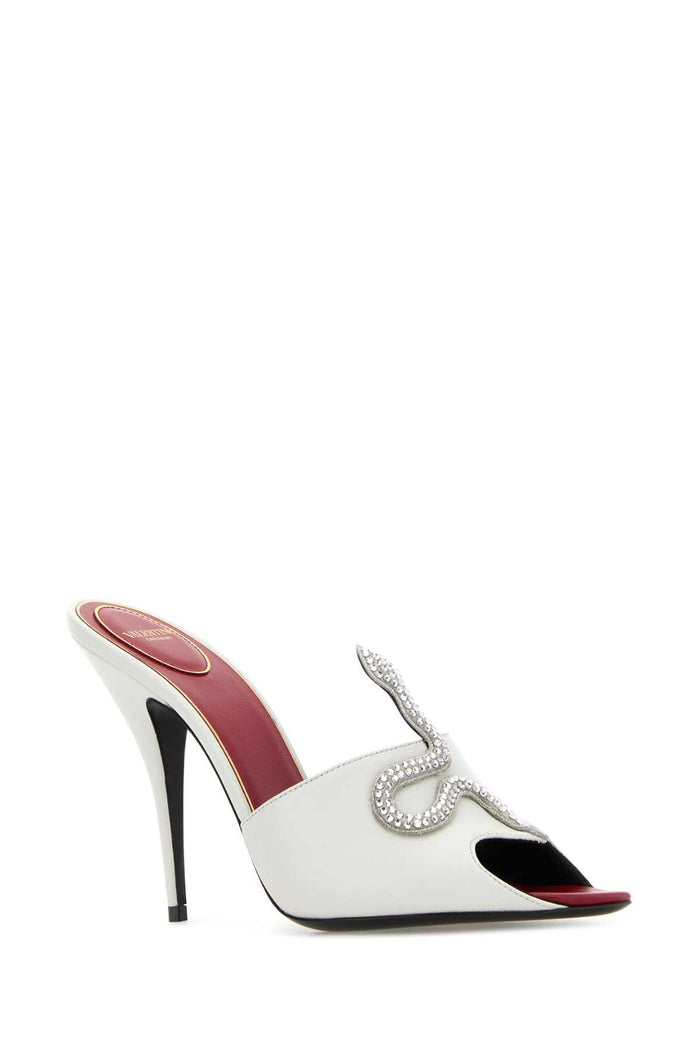 White Leather Cåur Vipã¨re Mules Biancocrystal Sandali