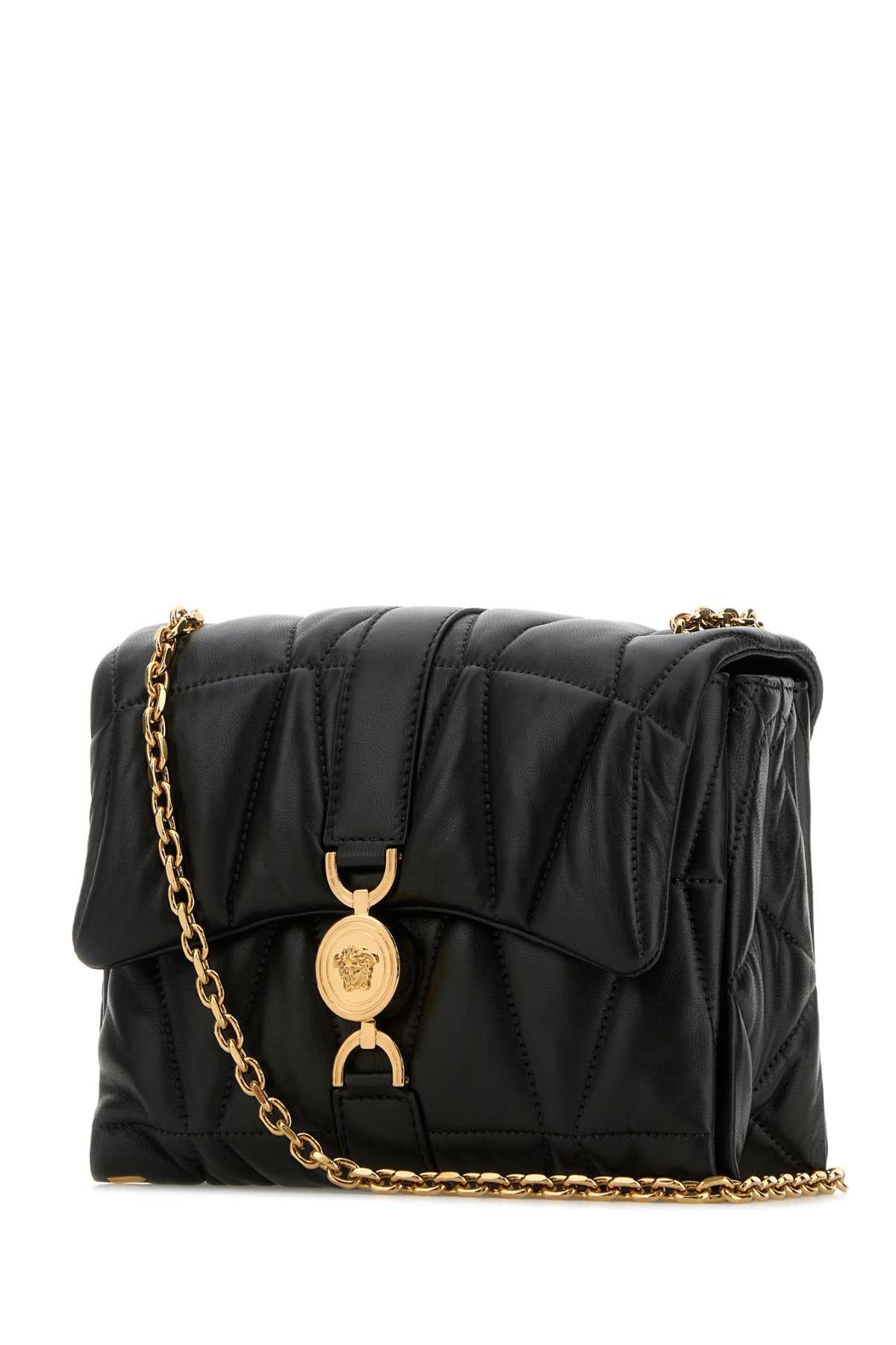 Black Nappa Leather Kleio Shoulder Bag Blackversacegold Borse A Tracolla