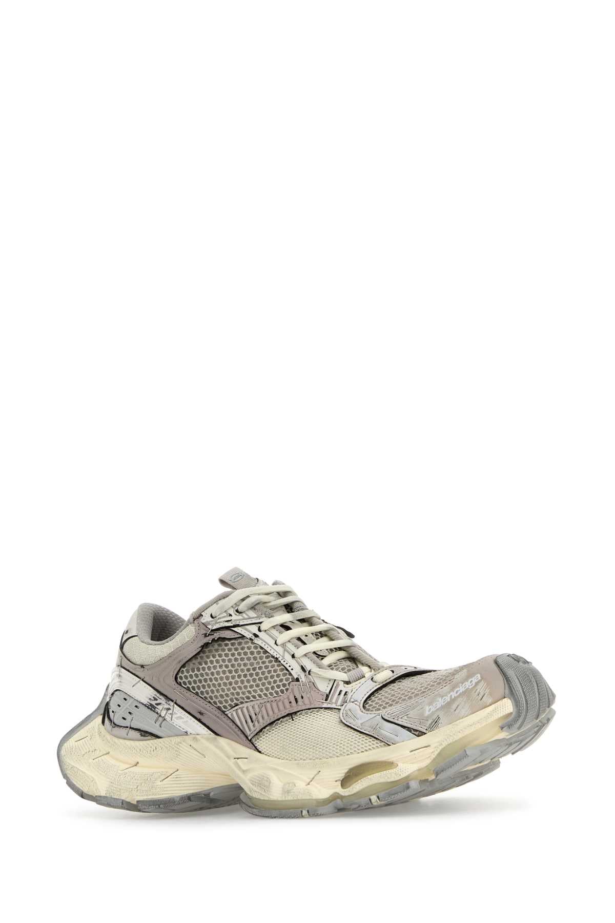 Multicolor Synthetic Leather And Mesh Stapler Sneakers Beige/grey