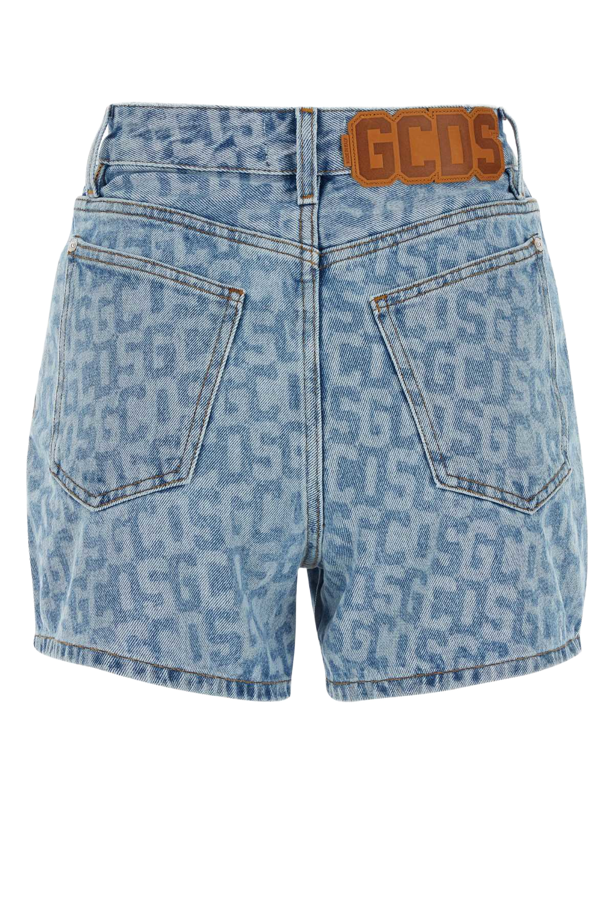 Printed Denim Shorts Lightblue Exterior: Cotton