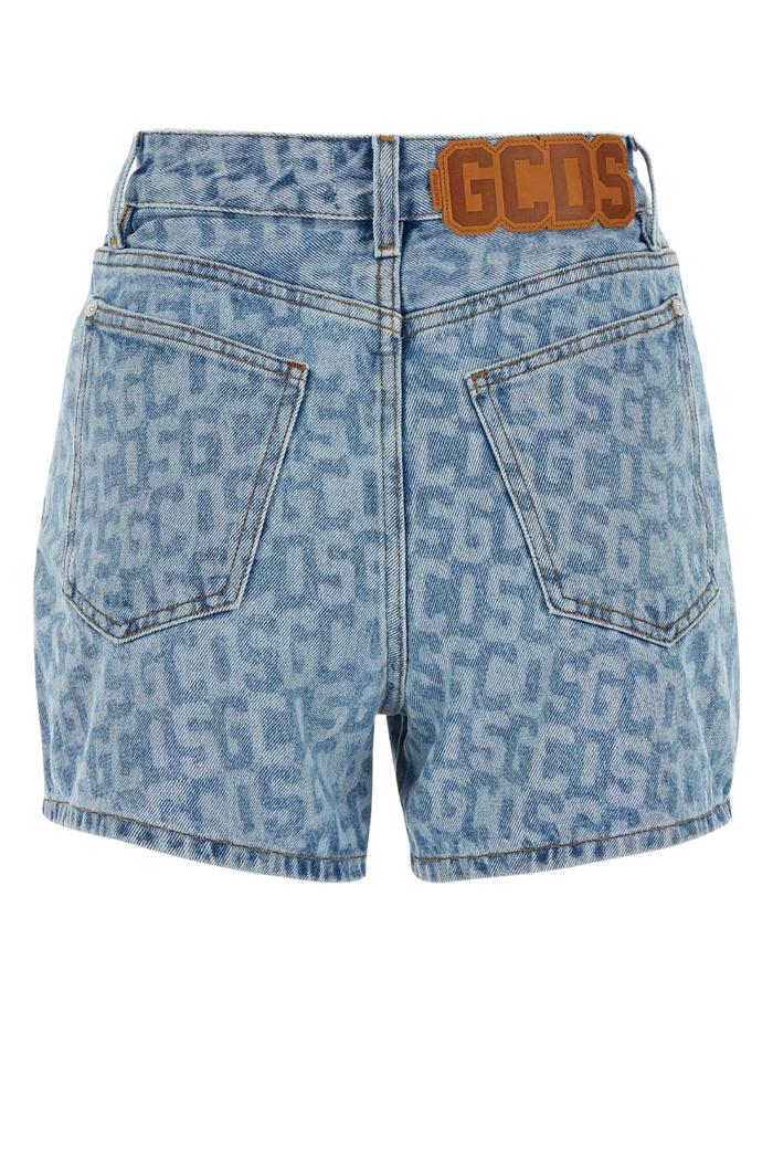 Printed Denim Shorts Lightblue Exterior: Cotton