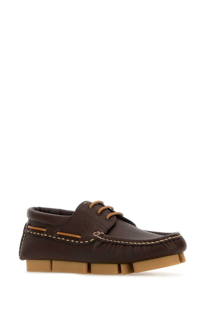 Chocolate Leather Fendi Deck Loafers Morocuoio Mocassini