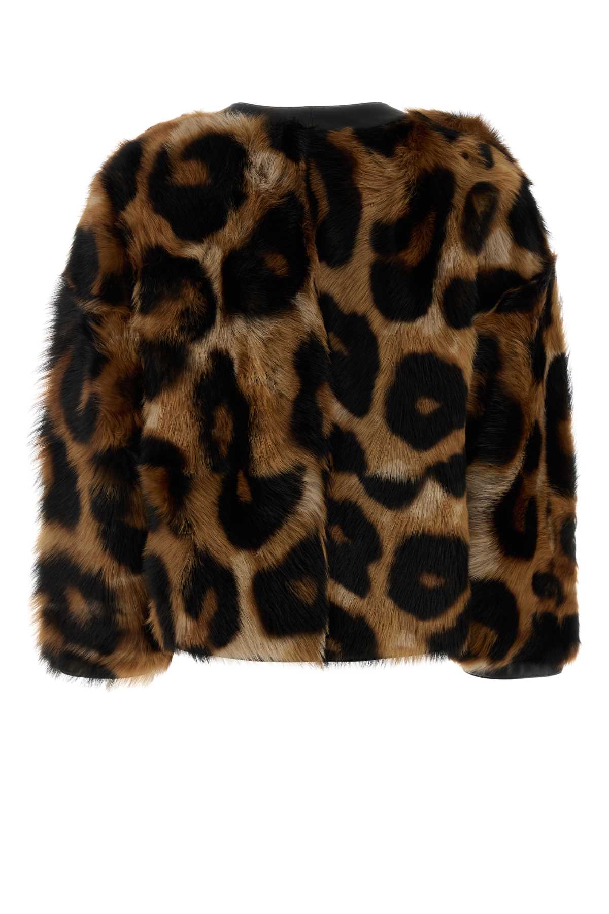 Printed Shearling Jacket Brown Exterior: Maglie