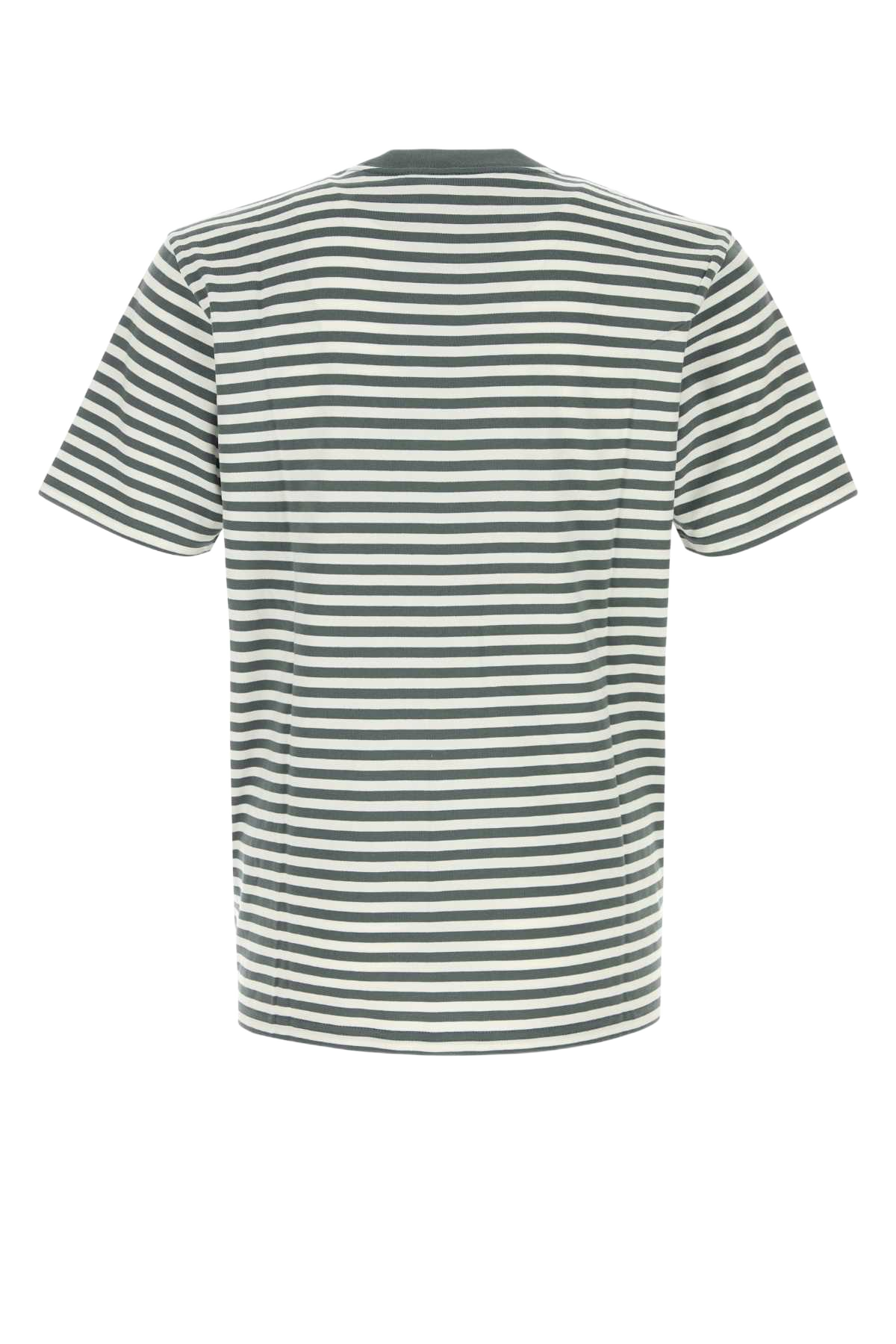 Embroidered Cotton S-S Ezra Pocket T-Shirt Ezrastripecozybluewax Exterior