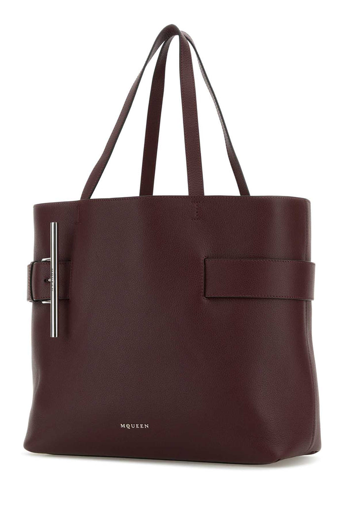 Tyrian Purple Leather T-Bar Shopping Bag Cranberrysilver Borse A Mano