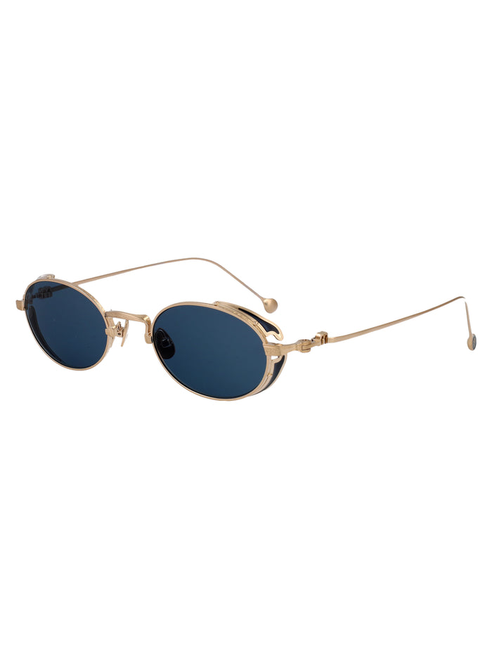 Brushed Gold Blue Grey Solid Metal Sunglasses