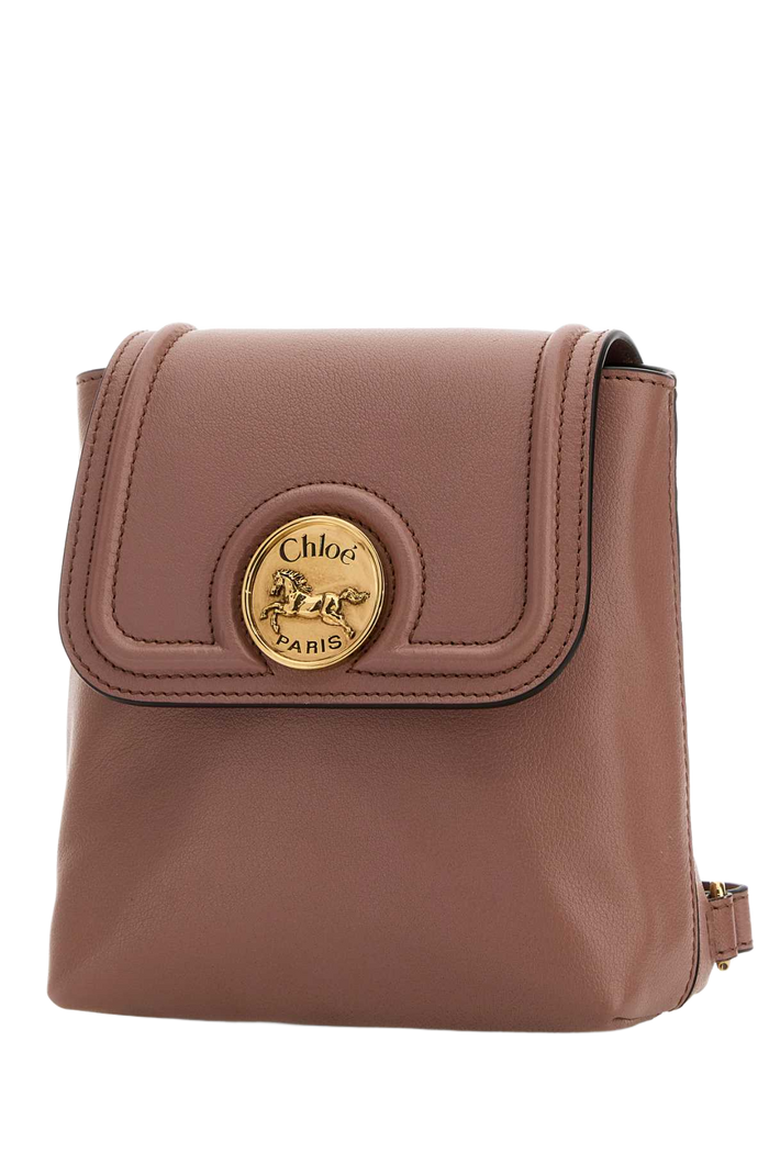 Antiqued Pink Leather Horse Medal Backpack Nougat Zaini