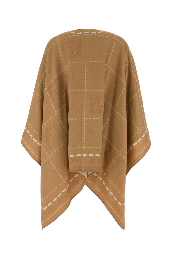 Embroidered Wool Cape Cammello Exterior: Virgin Cappotti