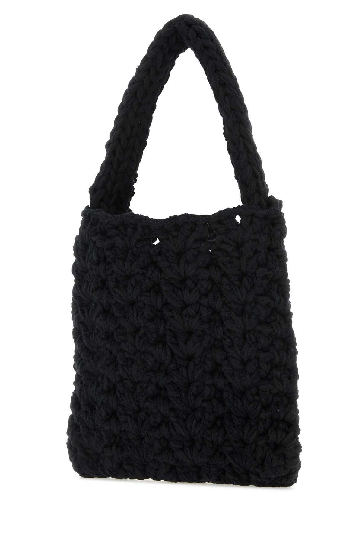 Black Cotton Blend Handbag Exterior: Nylon Linen Borse A Mano