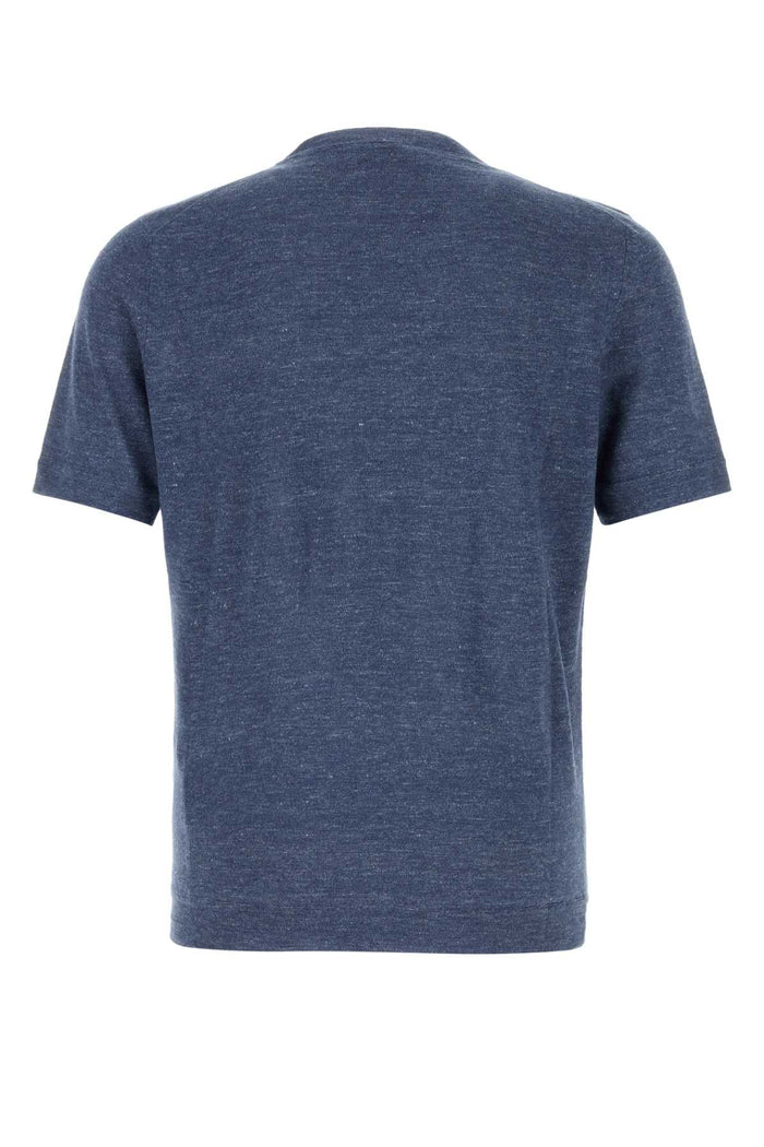 Blue Linen Blend Sweater C7860 Exterior: Cotton Polo