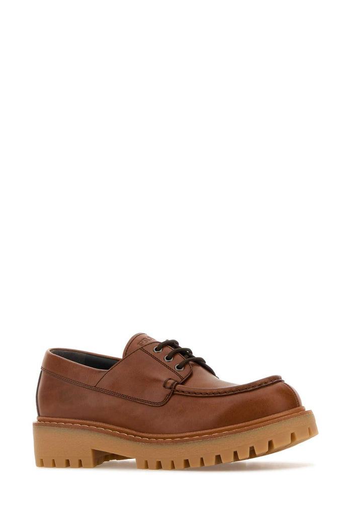 Caramel Leather Lace-Up Shoes Cognac Vitello Scarpe Stringate