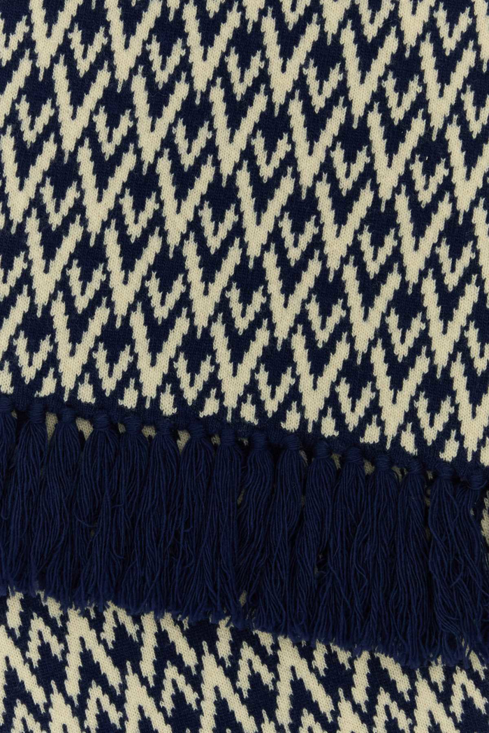 Embroidered Wool Toute La V Scarf Navycrema Exterior: Virgin Sciarpe E Foulard